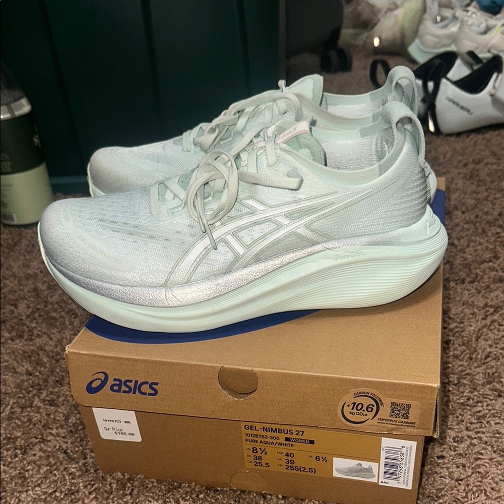 ASICS Women's Gel Nimbus 27 Mint Green Athletic Running Shoes